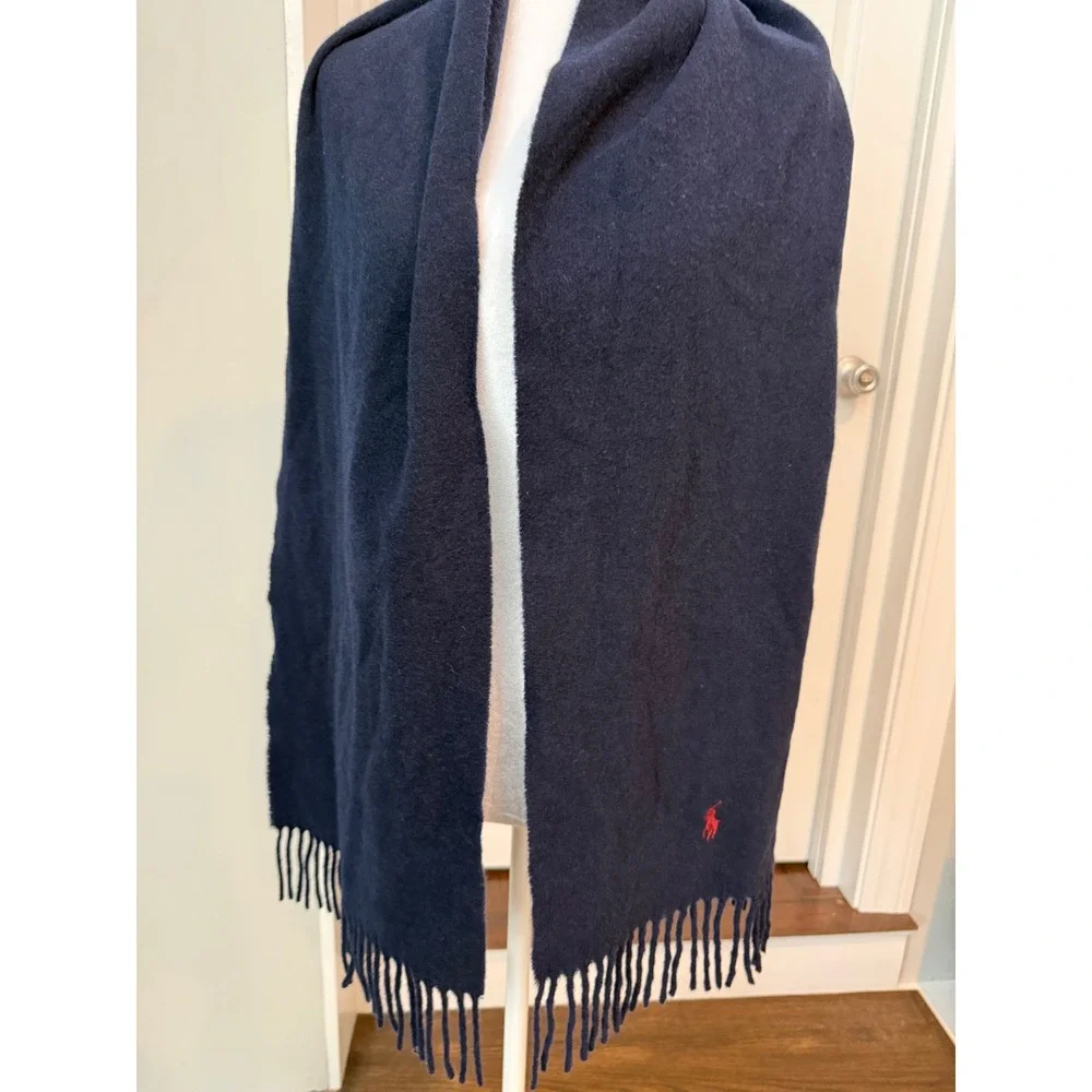 Polo Ralph Lauren Cashmere Scarf Navy Blue Red Pony Made in Italy 449834585002